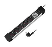 LogiLink Outlet Strip, 5 safety sockets, w/ power meter, aluminum