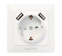 LogiLink PA0162 Protective Contact Socket with 2 x USB for Charging Smartphones, Mobile Phones, eBooks, Tablets, etc., Flush-Mounted Box (DE 80 x 80 mm) with Child Protection
