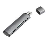 LogiLink USB 3.2 Gen2 Hub, 2-port, USB-A, w/cardreader, aluminum, grey