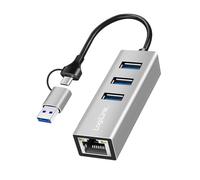 LogiLink UA0440 USB-C 3.2 Gen 1 Hub to 5G Ethernet RJ45 Adapter with Additional 3X USB-A