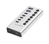 LogiLink UA0447 - USB 3.2 Gen1 Hub with 7 Ports and Cable/Adapter, USB Type A and USB Type C, Power Switch, Aluminium