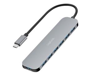 LogiLink Ultra-Slim USB-C Hub with 7 Ports, 5 Gbps, Includes 20W PD (PowerDelivery) Charger, Over Current, Overvoltage, Overload and Short Circuit for Windows/Mac OS/iPad OS/Chrome OS/Android/Linux