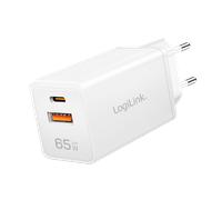 LogiLink USB Wall Charger. 2port. GaN. USB-AF & USB-CF . 65W. PD3.