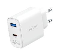LogiLink USB Wall Charger. 2port. GaN. USB-AF & USB-CF. PD 45W. wh