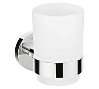LOGIS Universal Toothbrush Tumbler Chrome, Concealed Fixings, Wall-Mounted, Modern Design, Metal & Glass, 1 in Pack
