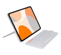 Logitech Flip Folio, Keyboard Case for iPad Pro 11-inch (M4) & iPad Air 11-inch (M2 & M3)(5th Gen - 2024) - Protective & Stowable Bluetooth Keyboard Case, Multi-Device, QWERTY UK Layout - Pale Grey