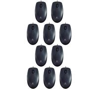 Logitech B100 Wired Mouse, USB Port, 800 DPI Optical Sensor, 3 Buttons, for Left and Right Handers, PC/Mac - Black (Optical Business Mouse | Pack of 10)