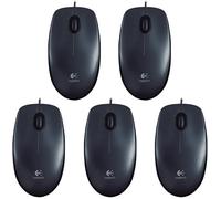 Logitech B100 Wired Mouse, USB Port, 800 DPI Optical Sensor, 3 Buttons, for Left and Right Handers, PC/Mac - Black (Optical Business Mouse | Pack of 5)