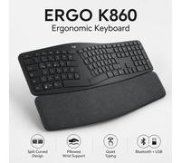 Logitech ERGO K860 Wireless Ergonomic Split Keyboard: Curved Keyframe & Pillowed Wrist Rest - Comfort Typing for PC Mac Black