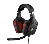Logitech G332 Wired Gaming Headset, 50 mm Audio Drivers, Rotating Leatherette Ear Cups, 3.5 mm Audio Jack, Flip-to-Mute Mic, Lightweight for PC, Mac, Xbox One, PS4, Nintendo Switch - Black/Red