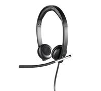 Logitech H650e Wired Headset, Stereo Headphones with Noise-Cancelling Microphone, USB, In-Line Controls, Indicator LED, PC/Mac/Laptop - Black