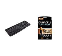 Logitech K120 Wired Keyboard for Windows, QWERTY Pan Nordic Layout - Black + Duracell NEW Optimum AAA Alkaline Batteries [Pack of 4], 1.5 V LR03 MX2400