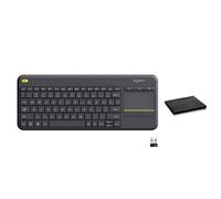 Logitech K400 Plus Wireless Touch TV Keyboard with Built-in Touchpad, Quiet Keys, 18-Month Battery Life, Works with Windows, Android, Chrome OS - Dark Gray, Includes Cleaning Cloth, Bulk Packaging