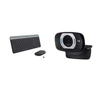 Logitech MK470 Slim Wireless Keyboard & Mouse Combo - Black & C615 Portable Webcam, Full HD 1080p/30fps
