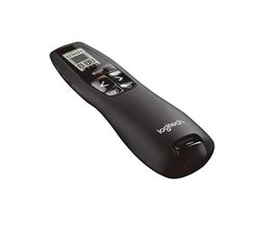 Logitech R700 Wireless Presentation Remote, 2.4 GHz with Nano USB-Receiver, Red Laser Pointer, Slideshow Buttons, 30-Meter Operating Range, LCD-Display for Time Tracking, 6 Buttons, for PC - Black
