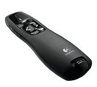 Logitech R400 Wireless Presentation Remote, 2.4 GHz, USB-Receiver, Red Laser Pointer, 15-Meter Operating Range, 6 Buttons, Intuitive Slideshow Control, Battery Indicator, PC - Black