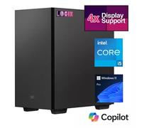 LOGIX Micro Tower - Designed for CCTV Use - Intel i5 Processor 16GB Kingston Memory 500GB Kingston SSD Output to 4 Monitors with Dual LAN Windows 11 Pro Intel Core i5 DDR5-SDRAM Black