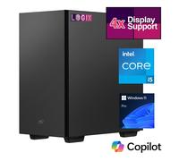LOGIX Micro Tower - Designed for CCTV Use - Intel i5 Processor, 16GB Kingston Memory, 500GB Kingston SSD, Output to 4 Monitors, with Dual LAN, Windows 11 Pro Intel® Core™ i5 DDR5-SDRAM Black