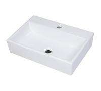 Logmey 20 in Wall Mount Bathroom Vessel Sink - Rectangle 20"x14" Inch Bathroom Vessel Sink Floating White Porcelain Ceramic Vessel Vanity Sinks Rectangle Art Basin with Faucet Hole