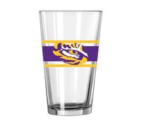 Logo Brands NCAA L S U 16oz Stripe Pint Glass - Chip-Resistant, Dishwasher Safe, Pressed Glass Drinkware
