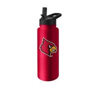 Logo Brands NCAA Louisville Cardinals 34 oz Stainless Steel Quencher Bottle - Team Color, Straw Included, No-Spill Lid, Easy Carry Handle - Keeps Drinks Cold for Hours