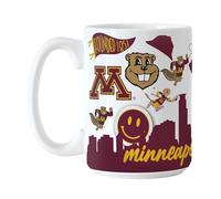 Logo Brands NCAA Minnesota Golden Gophers Native 15 oz Ceramic Coffee Mug - All Over Campus & Local Icons Design, Microwave Safe, Bold Team Colors- Gift For Alumni & Students