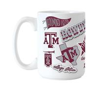 Logo Brands NCAA Texas A&M Aggies Native 15 oz Ceramic Coffee Mug - All Over Campus & Local Icons Design, Microwave Safe, Bold Team Colors- Gift for Alumni & Students