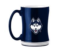Logo Brands NCAA UConn Huskies 14 oz Relief Coffee Mug - Officially Licensed Mug, Sculpted 3D Logo and Team Colors - Comfortable Handle and Glossy Finish for College Sports Fans