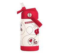 Logo Brands NCAA Wisconsin Badgers Mascot Stainless-Steel Kids Bottle -Soft Silicone Mouthpiece, Easy To Carry, Kid-Friendly Design- Great For School & On-The-Go