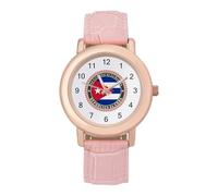 Logo of Cuba Flag Leather Fashion Women Watch Simplicity Round Wristwatch Easy Reader Ladies Watches