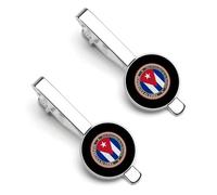 Logo of Cuba Flag Men's Novelty Tie Clips Round Metal Tie Bar Jewelry Gift for Daily Business Anniversary 5.5x2.2cm