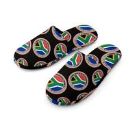 Logo Of South Africa Flag Flannel Men's Slip-on Slippers Winter Warm House Shoes with Rubber Sole for Home Hotel