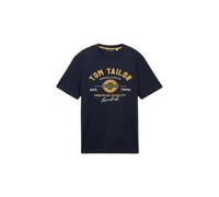 TOM TAILOR Men's 1037735 Cotton T-Shirt with Logo Print, 10302 Dark Blue, S