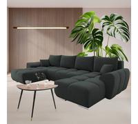 Logo U Corner Sofa Bed With Storage Reversible Side Velvet Upholstery Modern U Shaped Design Graphite