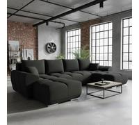 Logo U Shaped Corner Sofa Bed With Storage Reversible Graphite Velvet Upholstery Modern Design