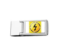 Logo Yellow Background Electricity Dangerous Slim Money Clip Stainless Holder Pocket Wallet