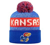 LogoFit NCAA Team Color-Embroidered Logo -Cuffed Knit Skully Beanie Pom Hat-OSFM