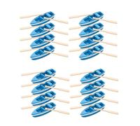 LOGOFUN 16 Sets of Miniature Rowboat Mini Blue Wood Boat Little Resin Boat Canoe Model with Oars for Fairy Garden Home Cake Dollhouse Decoration