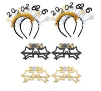 LOGOFUN 8pcs 2026 New Year Party Glasses and Headband Set Photo Props for Happy New Year Eve Party Decorations