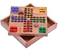 LOGOPLAY Ludo - Small Travel Game 16 x 16 cm - Dice Game - Board Game - Wooden Board Game with Plugs