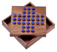 LOGOPLAY Solitaire Size L - Solitaire - Plug-In Game - Puzzle Game - Patience Game - Logic Game Made of Wood - Blue Plugs