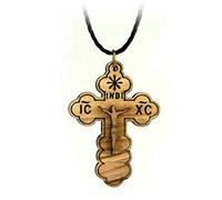 Logos Trading Post Orthodox Eastern Cross, Wooden Cross Necklace for Men & Women, Certified Holy Land Olive Wood Pendant Necklace from Bethlehem Israel, Christian & Catholic Religious Keepsake Gift,