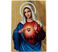 Logos Trading Post Virgin Mary Immaculate Heart Icon Decor, Holy Land Olive Wood, Sacred Blessed Mother Catholic Art for Home or Church Altar Table, Religious Standing Wooden Plaque