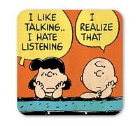Logoshirt® Peanuts I Charlie Brown & Lucy I Talking I Coaster I Drinks mat I Cork I 10x10cm I Durable print I Licensed Original Design