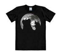 Logoshirt® Sesame Street I Cookie Monster I Moon I Print T-Shirt I Men & Women I Short Sleeve I Black I Licensed Original Design I Size L