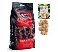 Logs Online BBQ Charcoal Bundle - Weber (1 Bag) 8KG Briquettes + 50 LogLites Firelighters - Barbecue Grill Accessories for Charcoal Grill Cooking & Fire Starters