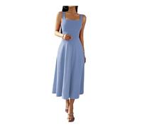 LOGSEE Women's Solid Color Sleeveless Square Neck Long A-line Dress Elegant Tie Casual Dresses (Color : A, Size : L)