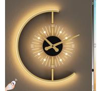 LOGT 21W Walllamp LED Indoor,Round Wall Light Clock Lamp,Gold Wall Lamp with Remote Control Dimming Bedside Lamp Acrylic Aluminum Wall Lighting for Living Room Bedroom Restaurant Wall Decoration
