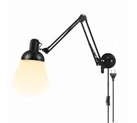 LOGT Black Adjustable Wall Light, Long-Arm Wall Reading Lamp with Cable and Plug, Switch, Swivel Walllamp, E27, Retro Industrial, Indoor Metal, Living Room Lamp, Switch, Bedside Light