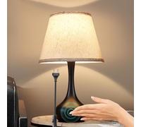 LOGT Black Table Lamp with Fabric Shade Touch Switch Bedside Light with Cable Plug Table Lamp Vintage Metal Bed Lamp Interior Design Desk Light E27 for Living Room Office Bedroom